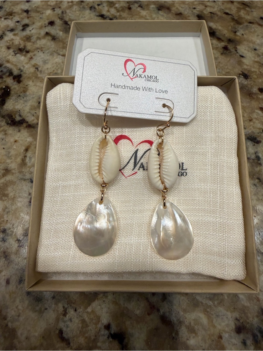 Nakamol Cream Shell and Mother-of-Pearl Drop Earrings